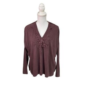 Karyn Seo Knit Embroidered V-Neck Juliana Long Sleeve Top